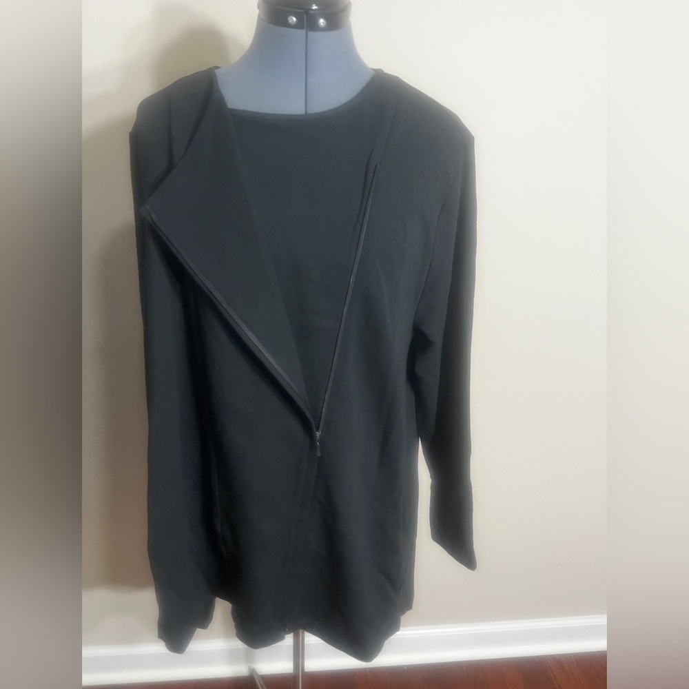 J. Jill Sz XL Black Asymmetrical Jersey Hem Tunic Top 3/4 Sleeves Woven NWT